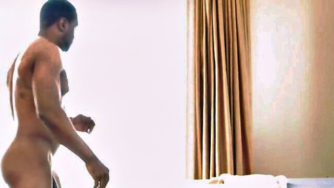 Nude muscular black man showing off his body in BBC Pie scene with Kyler Quinn