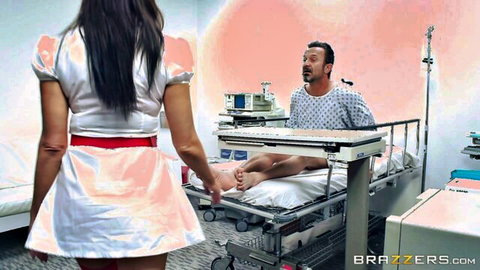 Reagan Foxx in sexy nurse outfit teases Keiran Lee in hospital bed