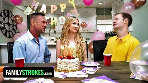 Peter Fitzwell with skinny blonde stepdaughter at 18th birthday cake party