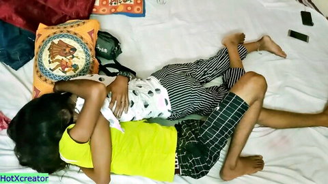 Indian teen cutie cuddles intimately with lover in bed, hinting at wild anal session