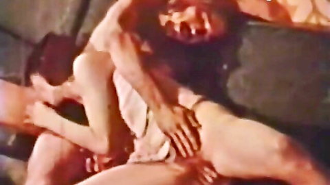 Vintage couple fucking reverse cowgirl with hairy pussy and cock penetration visible