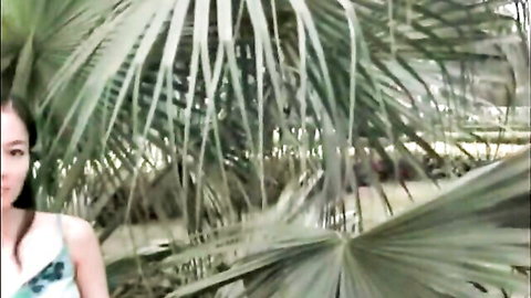 Seductive Taiwanese girl teases in softcore outdoor scene with palm leaves