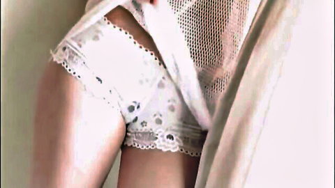 Taiwanese cutie in sexy white lace panties and mesh top, teasing reveal