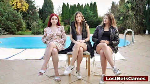Olivia Sparkle, Mina & Miss Olivia in sexy outfits by pool, lost bets threesome tease