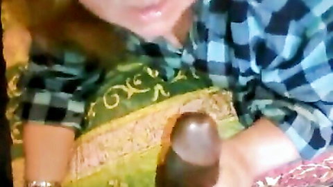 Kinky granny in plaid shirt giving pro blowjob to black cock