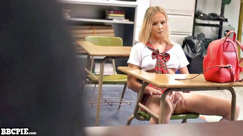 Blonde teen Natalia Queen in schoolgirl uniform spreading legs teasingly