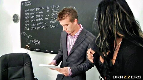 Teacher confronts busty student over wearing panties in class on blackboard