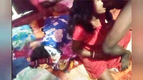 Naughty Asian Bhabhi in red dress gets her throat drilled by neighbor