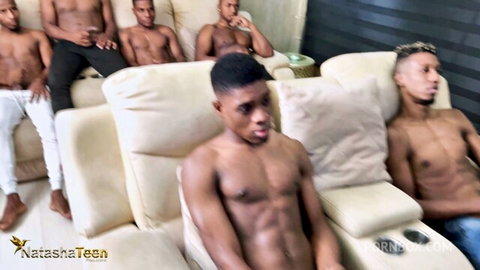 Muscular Black men in Cyber Shot orgy, shirtless and teasing