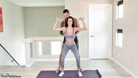 Jamie Michelle in tight sports bra and leggings during intense workout