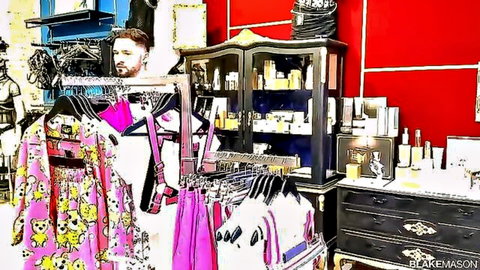 Customer dominated in shop, colorful dresses and lingerie display