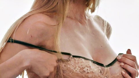 Mila Azul teasing in lace bra, exposing her perky cleavage