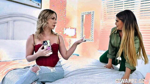 Sydney Paige and Vivianne DeSilva tease in bed for wild lesbian swap