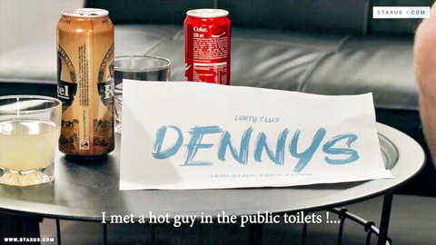 Liberty Club drinks table with note 'I met a hot guy in public toilets' gay hookup teaser