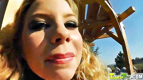 Blonde Bianca's teasing face in outdoor submission preview