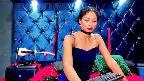 Sheyla Prati in blue dress for live webcam JOI with toys