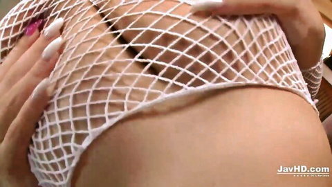 Airu Oshima MILF in sheer fishnet top exposing big tits