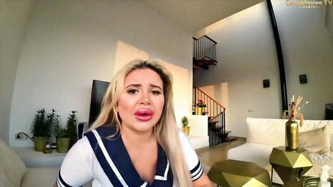 Blonde MILF with massive tits in sexy sailor top POV tease