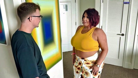 Jessica Jax curvy redhead stepmom in tight yellow top showing big tits with stepson