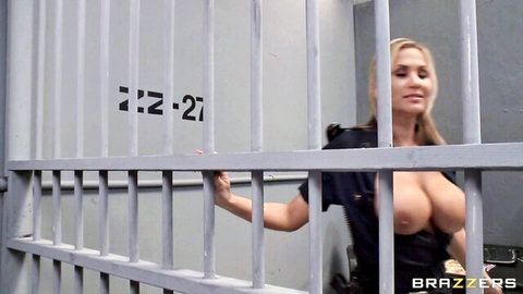 Alanah Rae exposes big tits in uniform behind bars, Brazzers POV scene