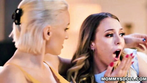 Kenzie Taylor and Lily Larimar in intimate MILF stepmom fingering lesson