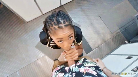 Hazel Grace POV handjob in panties, ebony beauty gripping cock outdoors