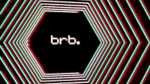 Stylized 'brb.' logo in black hexagon with glowing neon green and red glitch lines.