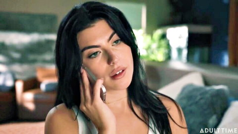 Gal Ritchie seductive phone call in white tank top, black hair