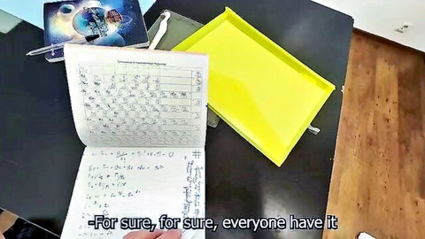 Tight bodied Asian student in passionate exam study scene
