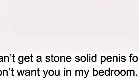 Teasing text 'can't get a stone solid penis want you in my bedroom' on pink background