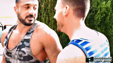Marco Napoli and Dave London in muscular gay threesome preview, close encounter