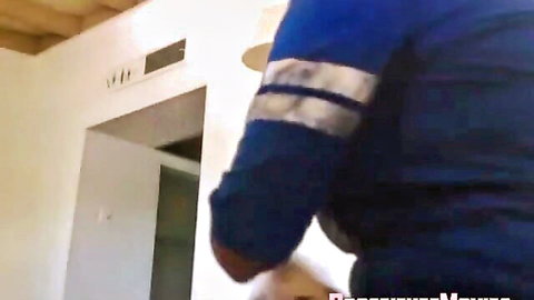 Man in blue shirt approaching door in Brazilian house escort scene