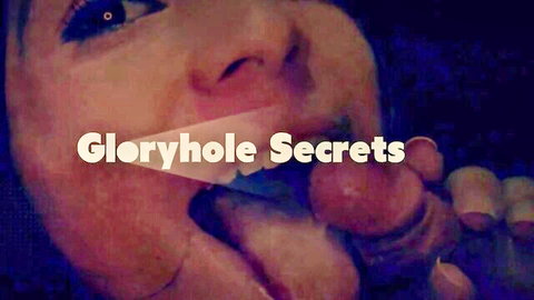 Petite blonde babe deepthroats big cock at gloryhole with messy blowjob and hand grip