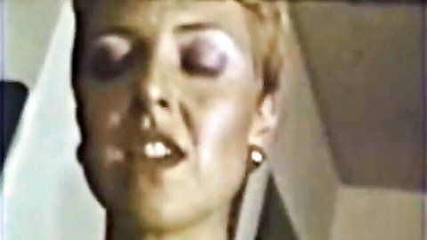 Retro blonde bride in veil with open mouth for deep throat action