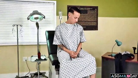 AN in hospital gown for gay doctor bareback anal exam