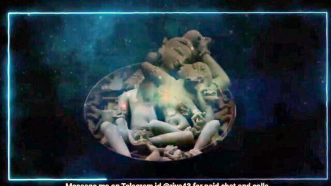 Surreal glowing entwined Asian figures in cosmic bowl for Brahmam's amateur POV pounding