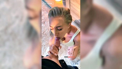 Blonde big tits teen deepthroats huge cock in rough POV blowjob