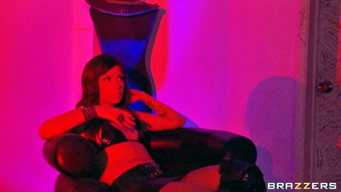 Diamond Jackson in black lingerie, seductive pose on chair, Brazzers