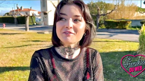 Crystal teases in sheer mesh top outdoors, hinting at her anal cravings