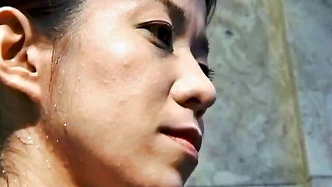 Emi's sweaty profile close-up in steamy JAV encounter