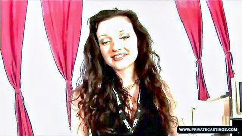 Aletta Ocean smiling in sexy black top during porn casting audition