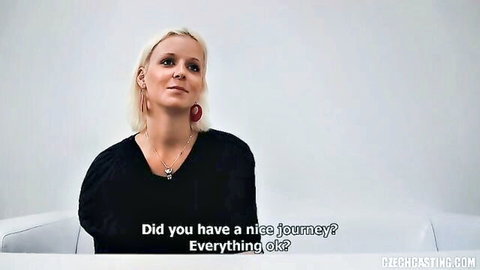Blonde MILF Daniela in casual interview, welcoming after journey