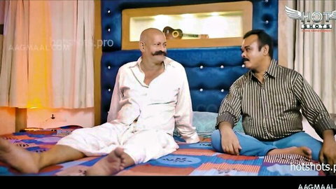 Indian men chatting on bed in hot BBW gangbang setup