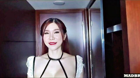 Japanese babe with huge tits in black lace lingerie, teasing with exposed breasts