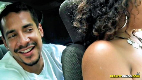 Selena Star topless in car with smiling guy, big tits exposed