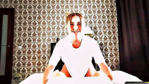 Hot desi amateur wife smiling seductively in white top on bed