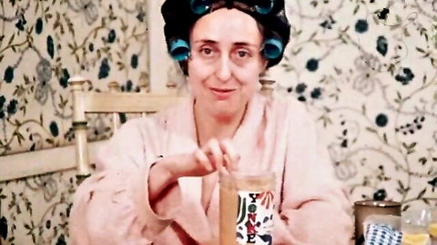 Kinky mom in robe and curlers, teasing humiliating romantic incest sex game