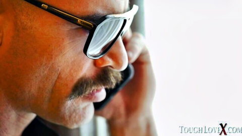 Intense mustached daddy in sunglasses on phone, Tough Love X with Autumn Falls