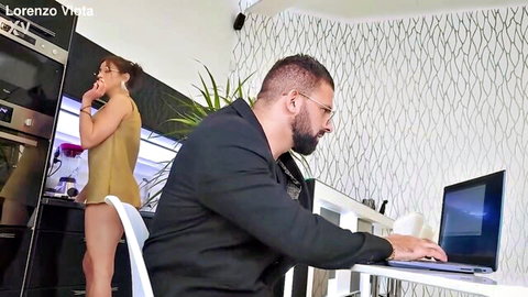 Jade French girl teases Mikess with her ass in short dress