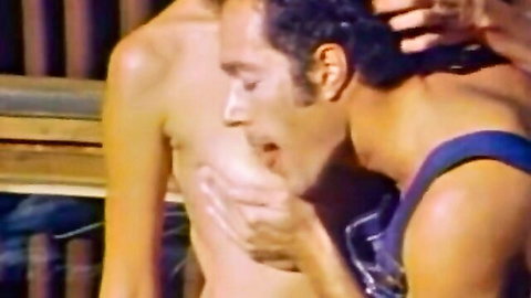 Vintage outdoor group sex with intense oral on slim Caucasian man